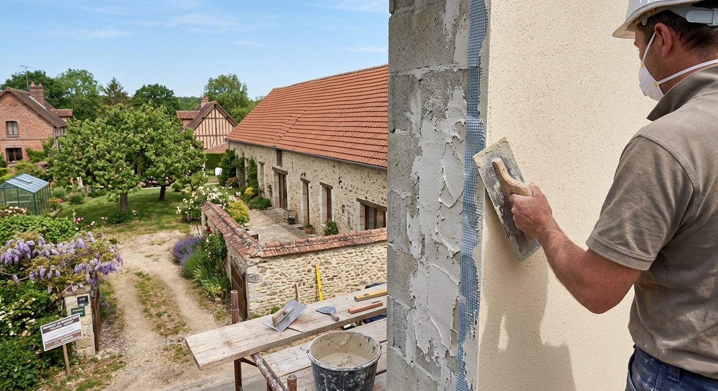 Application d'un nouveau revêtement de façade à Nozay